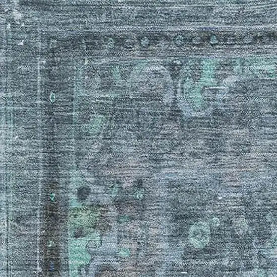 Blue Gray And Silver Floral Medallion Washable Area Rug With UV Protection Photo 2