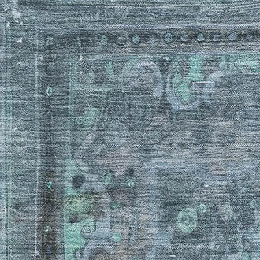 Blue Gray And Silver Floral Medallion Washable Area Rug With UV Protection Photo 2