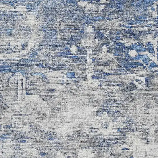 Blue Gray And Silver Floral Washable Area Rug With UV Protection Photo 4