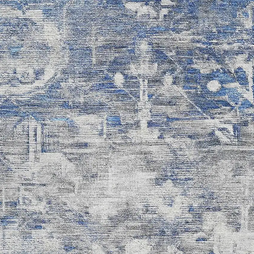 Blue Gray And Silver Floral Washable Area Rug With UV Protection Photo 4