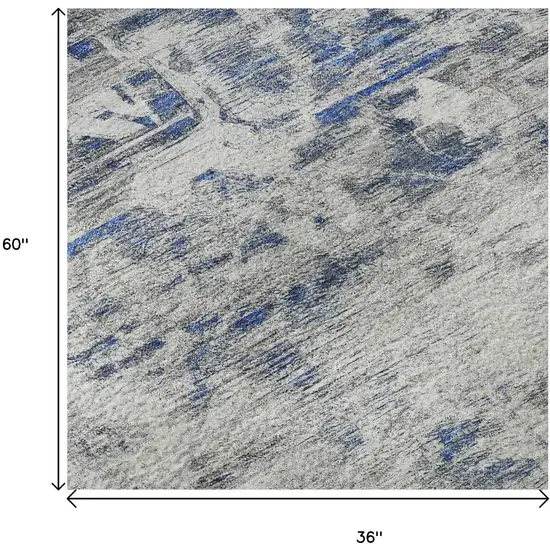 Blue Gray And Silver Floral Washable Area Rug With UV Protection Photo 9