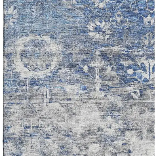Blue Gray And Silver Floral Washable Area Rug With UV Protection Photo 5