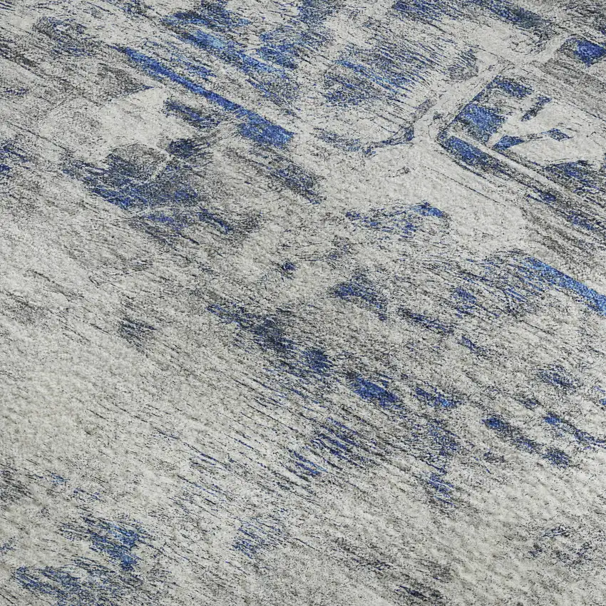 Blue Gray And Silver Floral Washable Area Rug With UV Protection Photo 3
