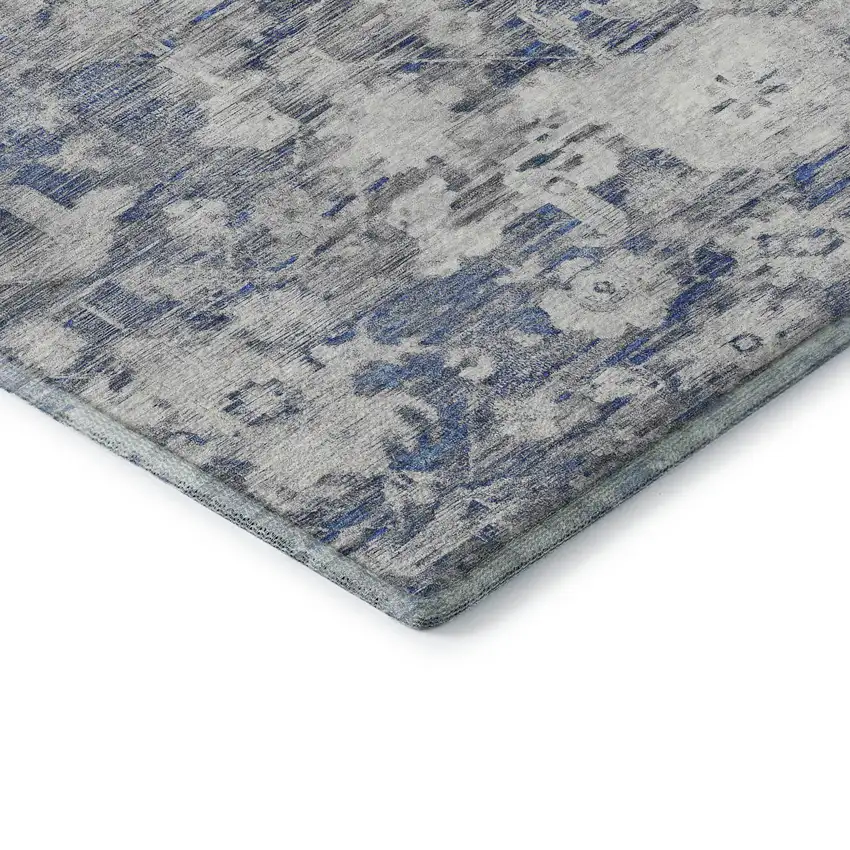 Blue Gray And Silver Floral Washable Area Rug With UV Protection Photo 8