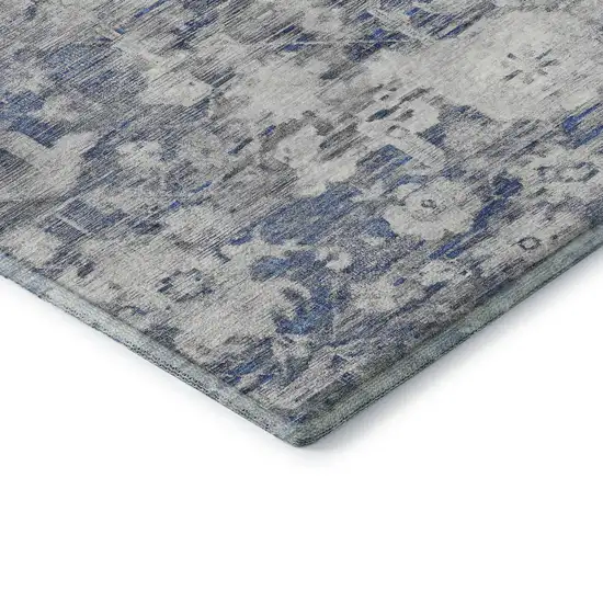 Blue Gray And Silver Floral Washable Area Rug With UV Protection Photo 7