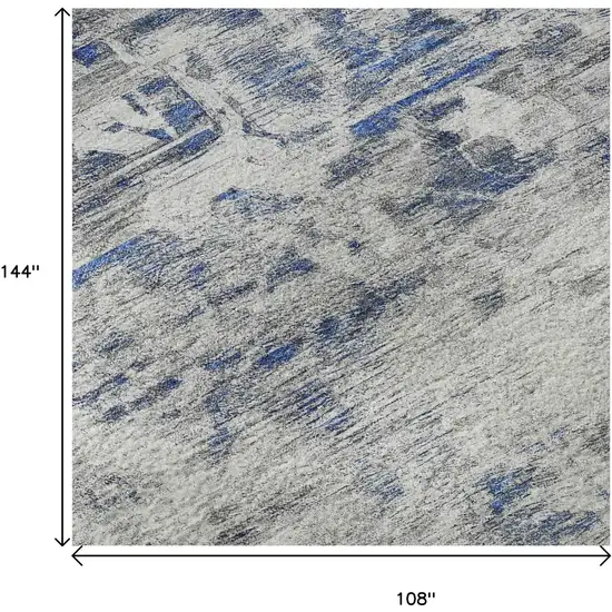 Blue Gray And Silver Floral Washable Area Rug With UV Protection Photo 9