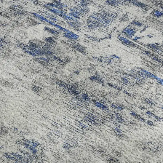 Blue Gray And Silver Floral Washable Area Rug With UV Protection Photo 2
