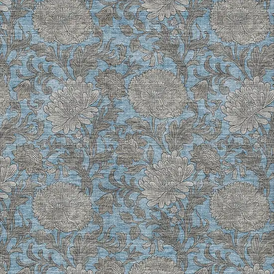 Blue Gray And Silver Floral Washable Indoor Outdoor Area Rug Photo 7