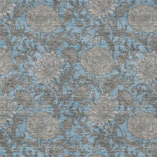 Blue Gray And Silver Floral Washable Indoor Outdoor Area Rug Photo 7