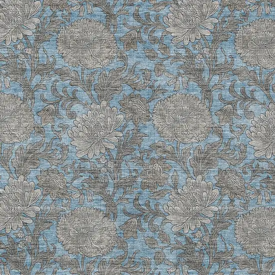 Blue Gray And Silver Floral Washable Indoor Outdoor Area Rug Photo 7
