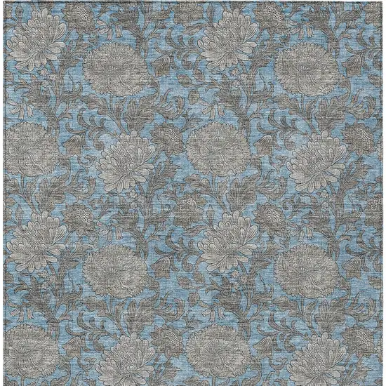 Blue Gray And Silver Floral Washable Indoor Outdoor Area Rug Photo 8