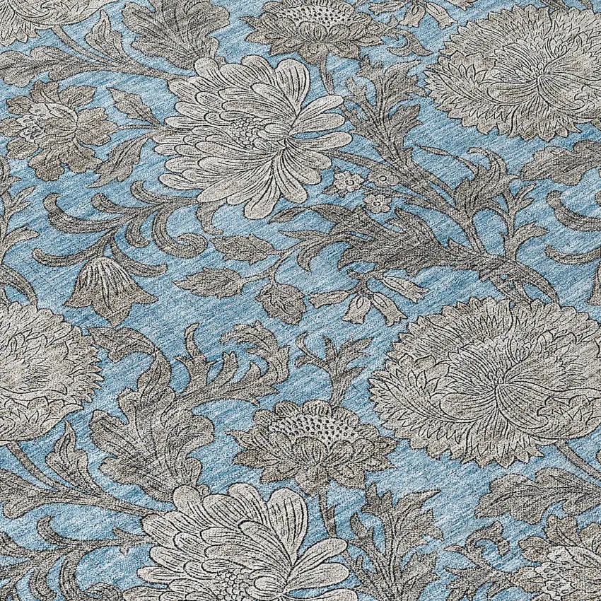 Blue Gray And Silver Floral Washable Indoor Outdoor Area Rug Photo 6