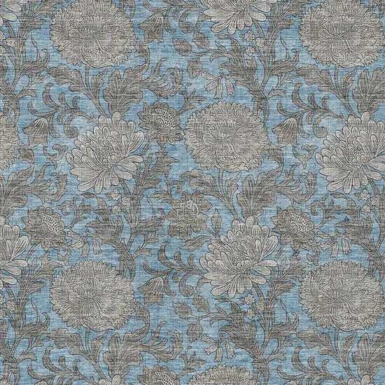Blue Gray And Silver Floral Washable Indoor Outdoor Area Rug Photo 7