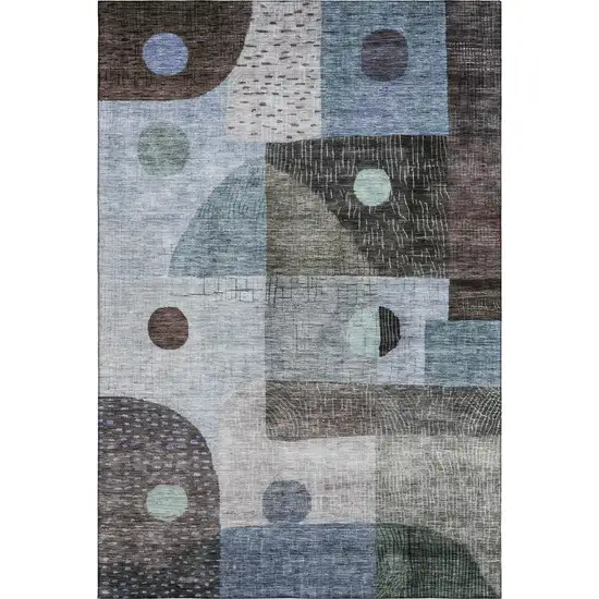 Blue Gray And Silver Geometric Washable Area Rug With UV Protection Photo 1
