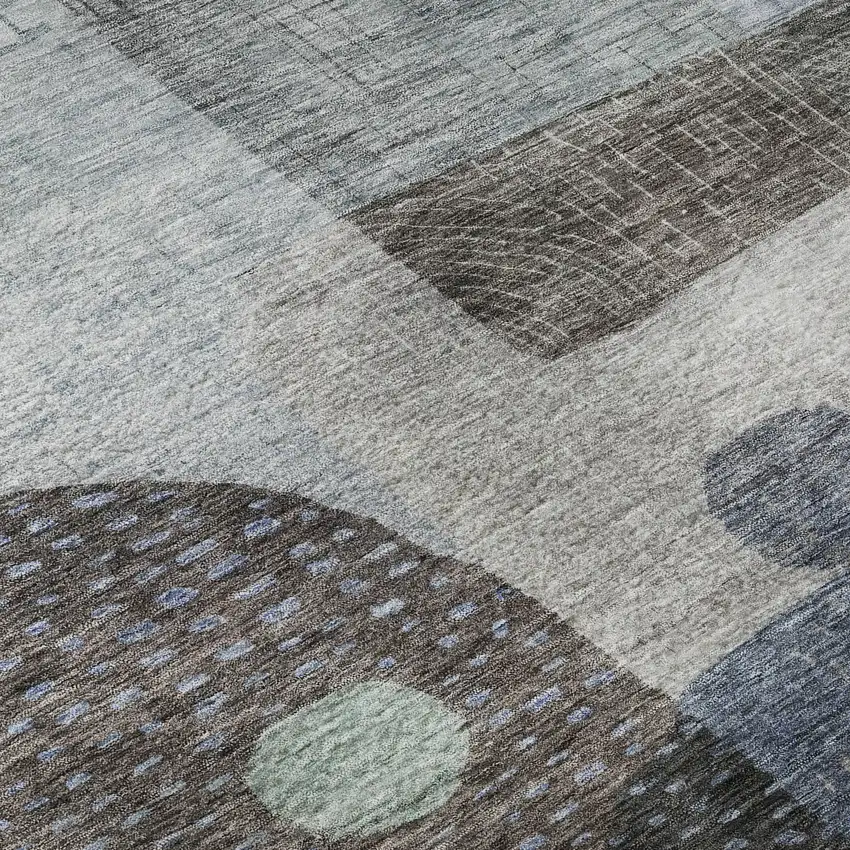 Blue Gray And Silver Geometric Washable Area Rug With UV Protection Photo 9