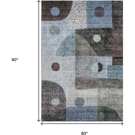Blue Gray And Silver Geometric Washable Area Rug With UV Protection Photo 6