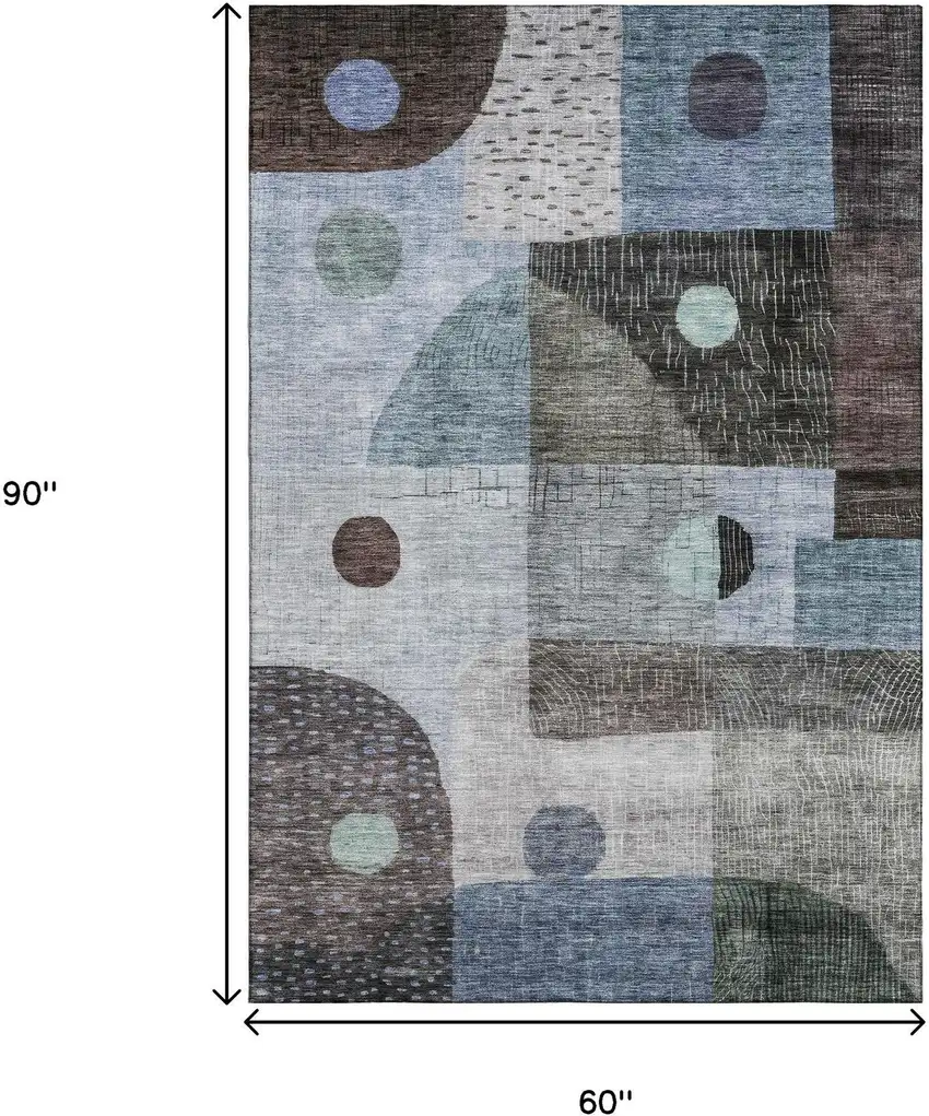 Blue Gray And Silver Geometric Washable Area Rug With UV Protection Photo 6