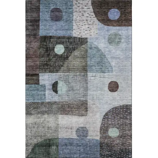 Blue Gray And Silver Geometric Washable Area Rug With UV Protection Photo 3