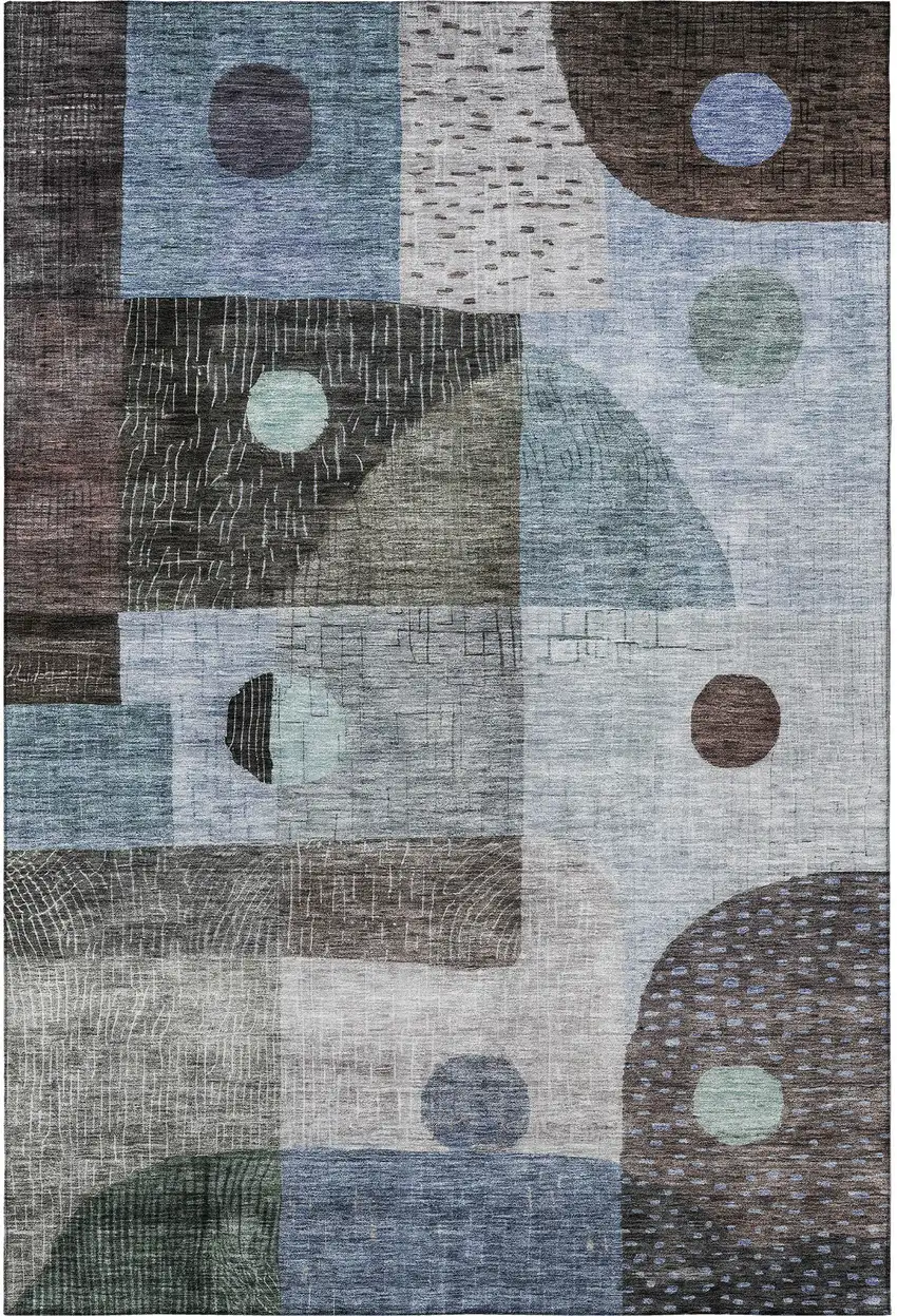 Blue Gray And Silver Geometric Washable Area Rug With UV Protection Photo 3