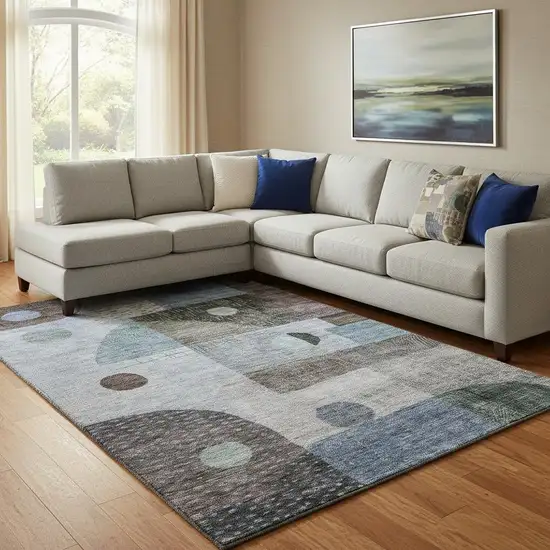 Blue Gray And Silver Geometric Washable Area Rug With UV Protection Photo 2