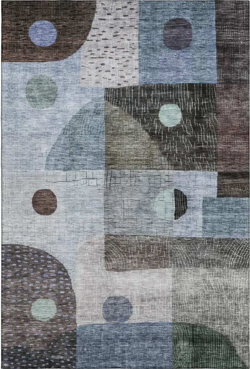 Blue Gray And Silver Geometric Washable Area Rug With UV Protection Photo 1