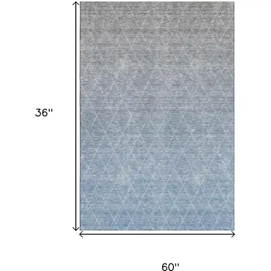 Blue Gray And Silver Geometric Washable Area Rug With UV Protection Photo 9