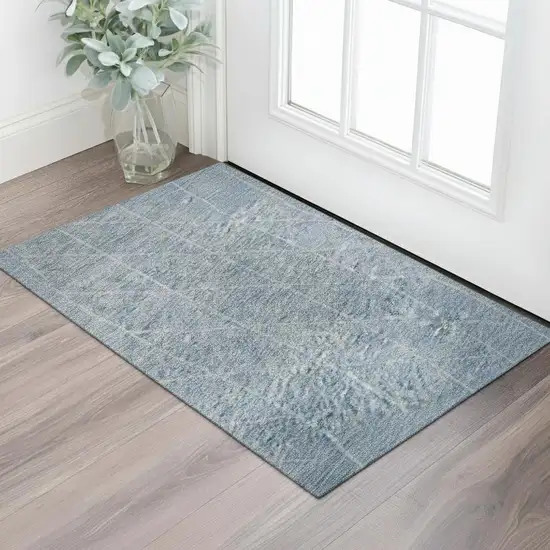 Blue Gray And Silver Geometric Washable Area Rug With UV Protection Photo 2