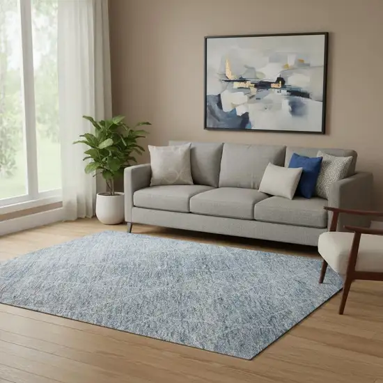 Blue Gray And Silver Geometric Washable Area Rug With UV Protection Photo 2