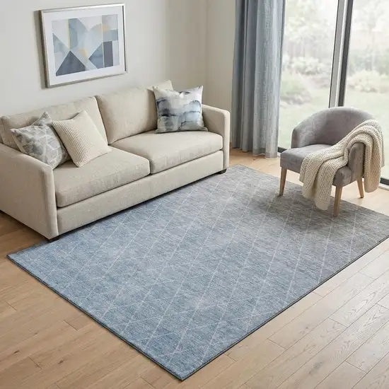 Blue Gray And Silver Geometric Washable Area Rug With UV Protection Photo 1