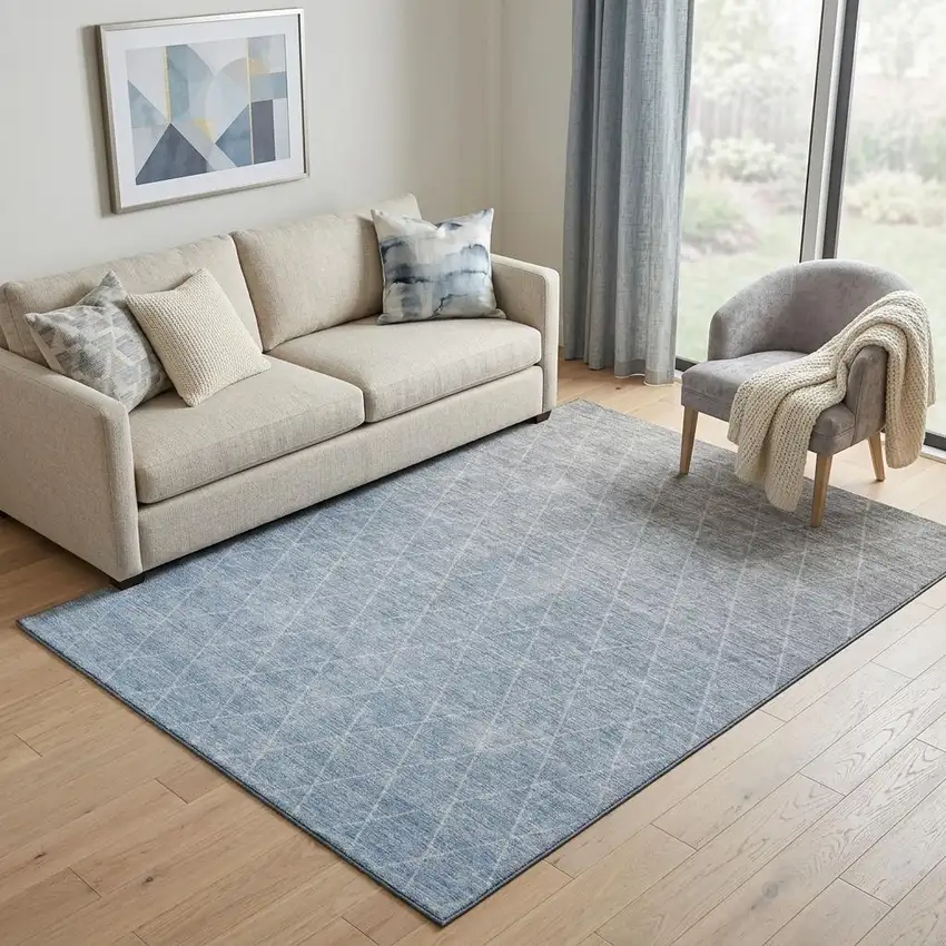 Blue Gray And Silver Geometric Washable Area Rug With UV Protection Photo 1