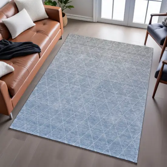 Blue Gray And Silver Geometric Washable Area Rug With UV Protection Photo 5