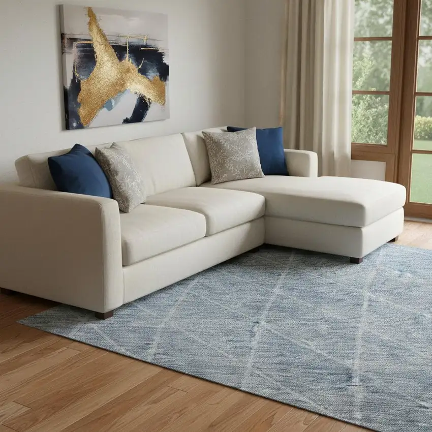 Blue Gray And Silver Geometric Washable Area Rug With UV Protection Photo 2