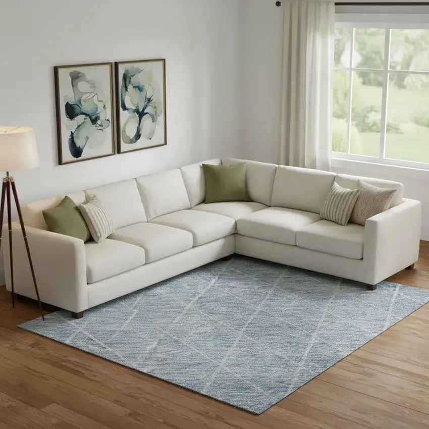 Blue Gray And Silver Geometric Washable Area Rug With UV Protection Photo 2