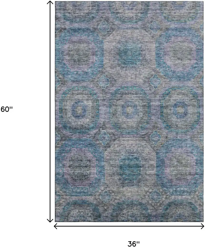 Blue Gray And Silver Geometric Washable Area Rug With UV Protection Photo 3