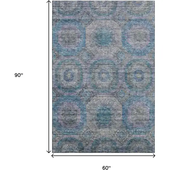 Blue Gray And Silver Geometric Washable Area Rug With UV Protection Photo 8