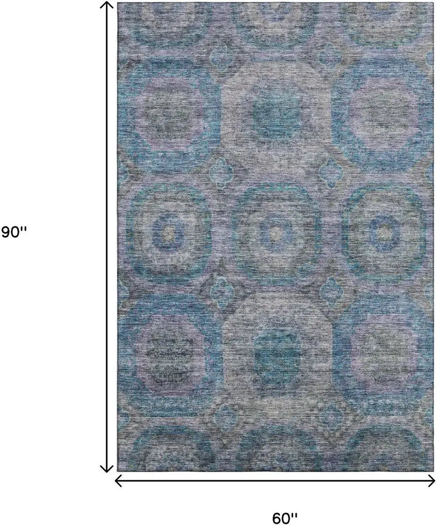 Blue Gray And Silver Geometric Washable Area Rug With UV Protection Photo 8