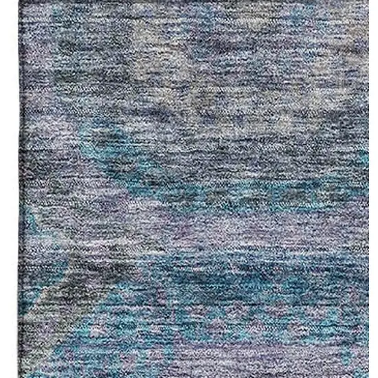 Blue Gray And Silver Geometric Washable Area Rug With UV Protection Photo 3