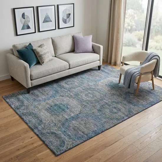 Blue Gray And Silver Geometric Washable Area Rug With UV Protection Photo 1