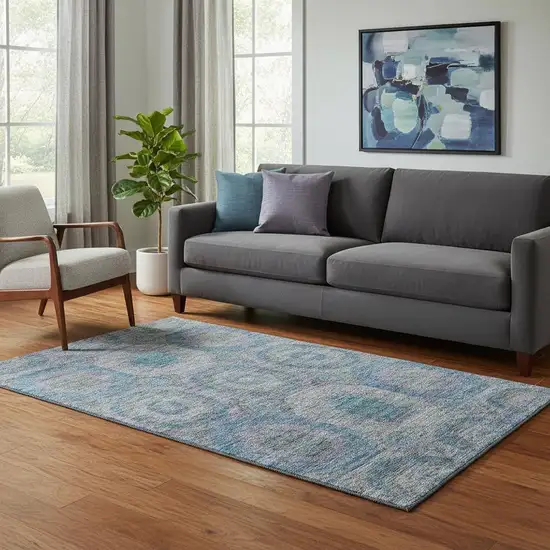 Blue Gray And Silver Geometric Washable Area Rug With UV Protection Photo 2