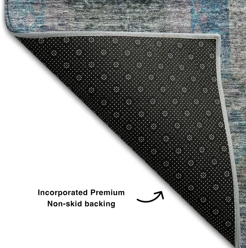 Blue Gray And Silver Geometric Washable Area Rug With UV Protection Photo 5