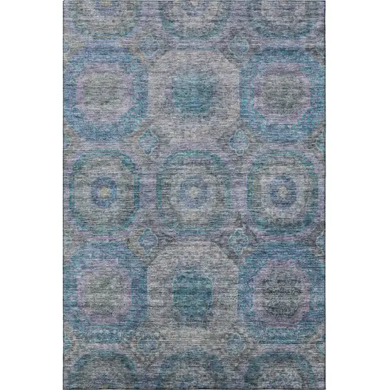 Blue Gray And Silver Geometric Washable Area Rug With UV Protection Photo 2