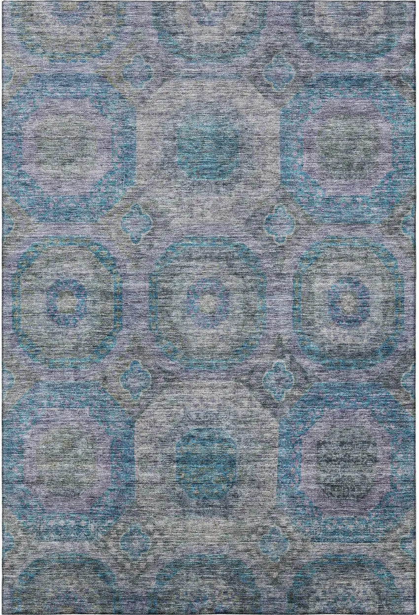 Blue Gray And Silver Geometric Washable Area Rug With UV Protection Photo 2