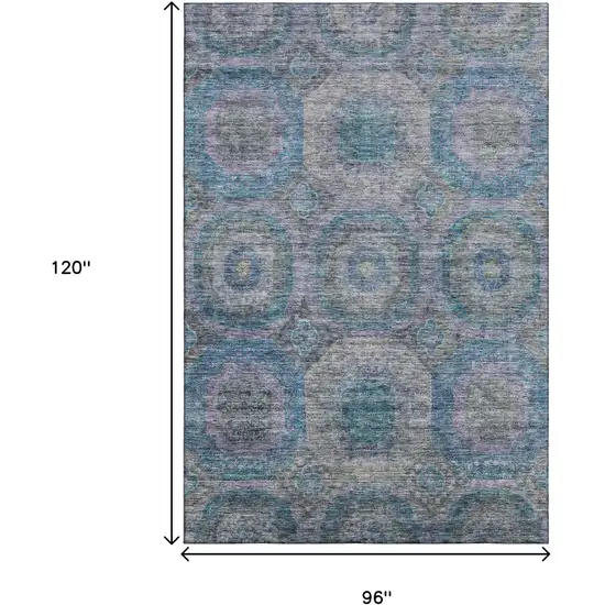 Blue Gray And Silver Geometric Washable Area Rug With UV Protection Photo 9