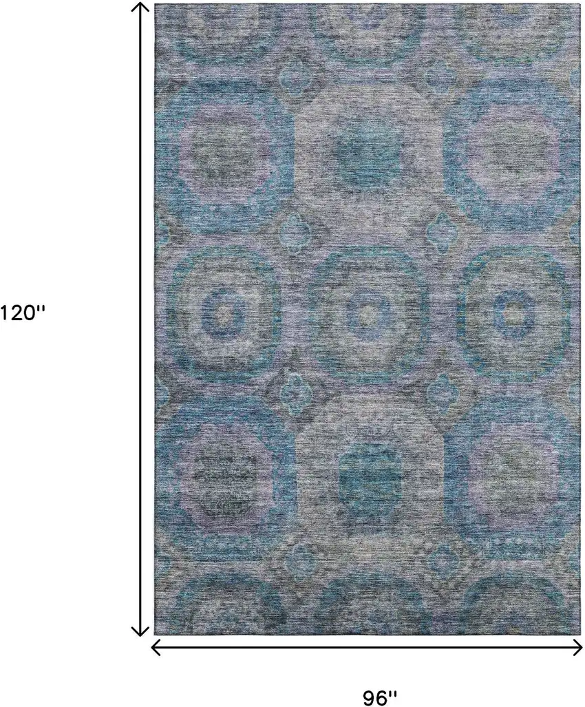 Blue Gray And Silver Geometric Washable Area Rug With UV Protection Photo 9