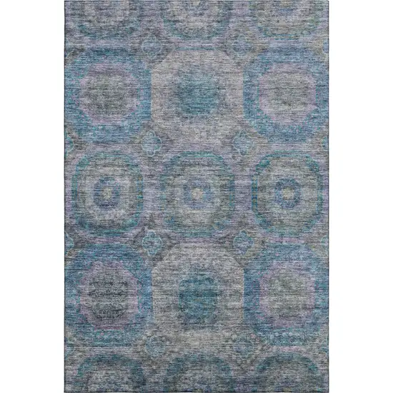 Blue Gray And Silver Geometric Washable Area Rug With UV Protection Photo 1