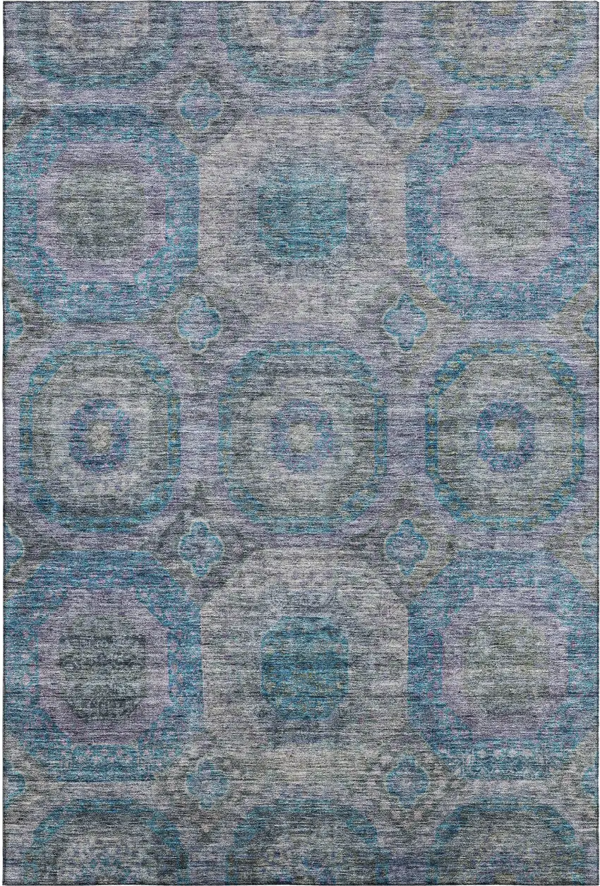 Blue Gray And Silver Geometric Washable Area Rug With UV Protection Photo 1