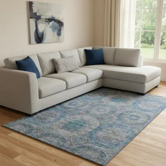 Blue Gray And Silver Geometric Washable Area Rug With UV Protection Photo 2