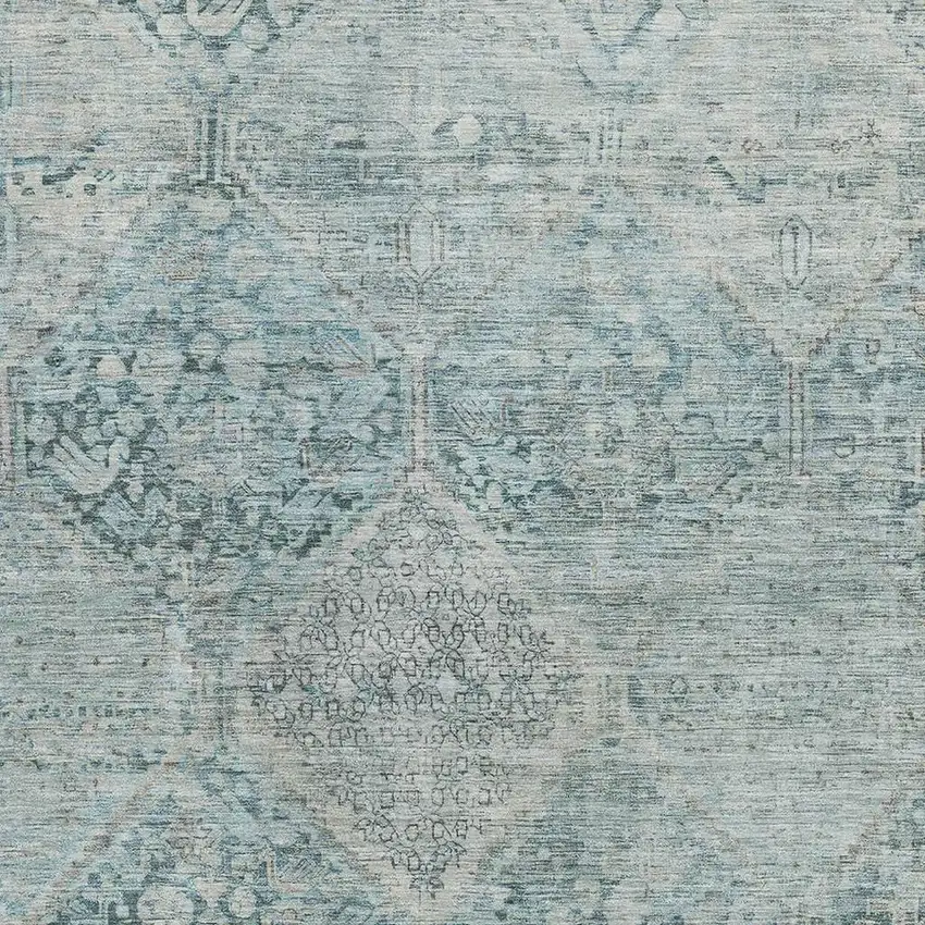 Blue Gray And Silver Geometric Washable Area Rug With UV Protection Photo 2