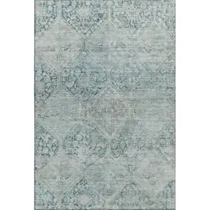 Photo of Blue Gray And Silver Geometric Washable Area Rug With UV Protection