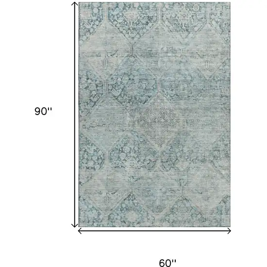 Blue Gray And Silver Geometric Washable Area Rug With UV Protection Photo 9